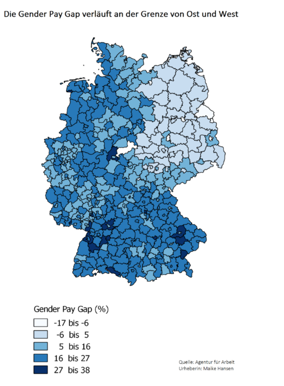 Gender pay gap ist in Westdeutschland weit höher als in Ostdeutschland